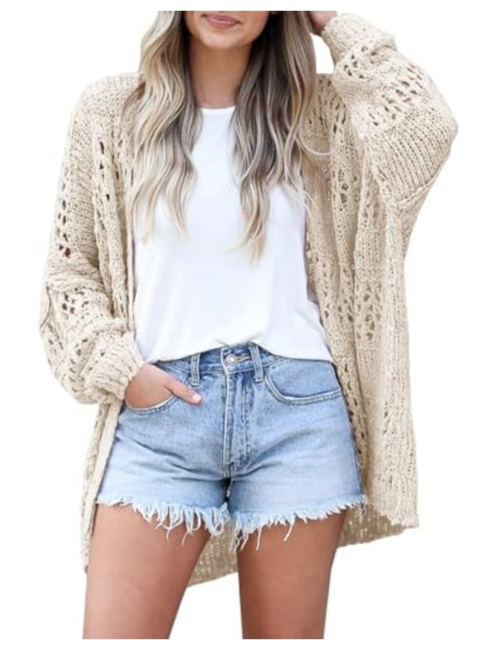 Crochet Knitted Cardigan Kimono Boho Long Sleeve Lightweight Soft Oversized